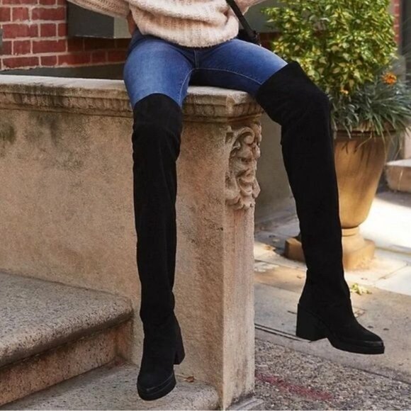NIB Free People Black Suede Over The Knee Slouch Boots